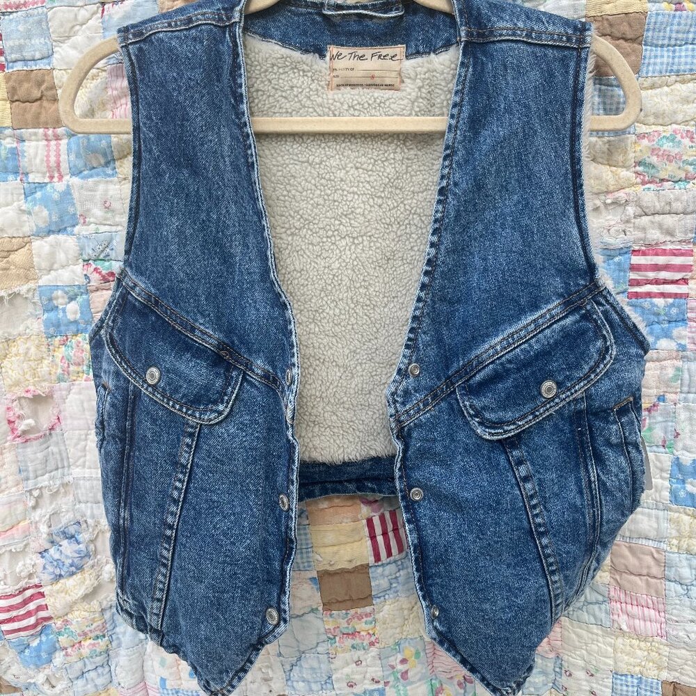 Free People Florence Ranch Denim Sherpa Vest NWT